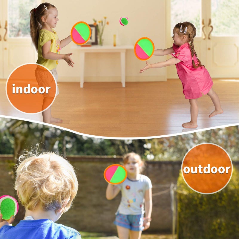 Qrooper Kids Outdoor Toys - Toss and Catch Game Set, Outside Yard Camping Beach Pool Toys Games for Boys Girls 3 4 5 6 7 8 9 10 Year Old, 4 Paddles 4 Balls (Orange+Orange) - Image 2